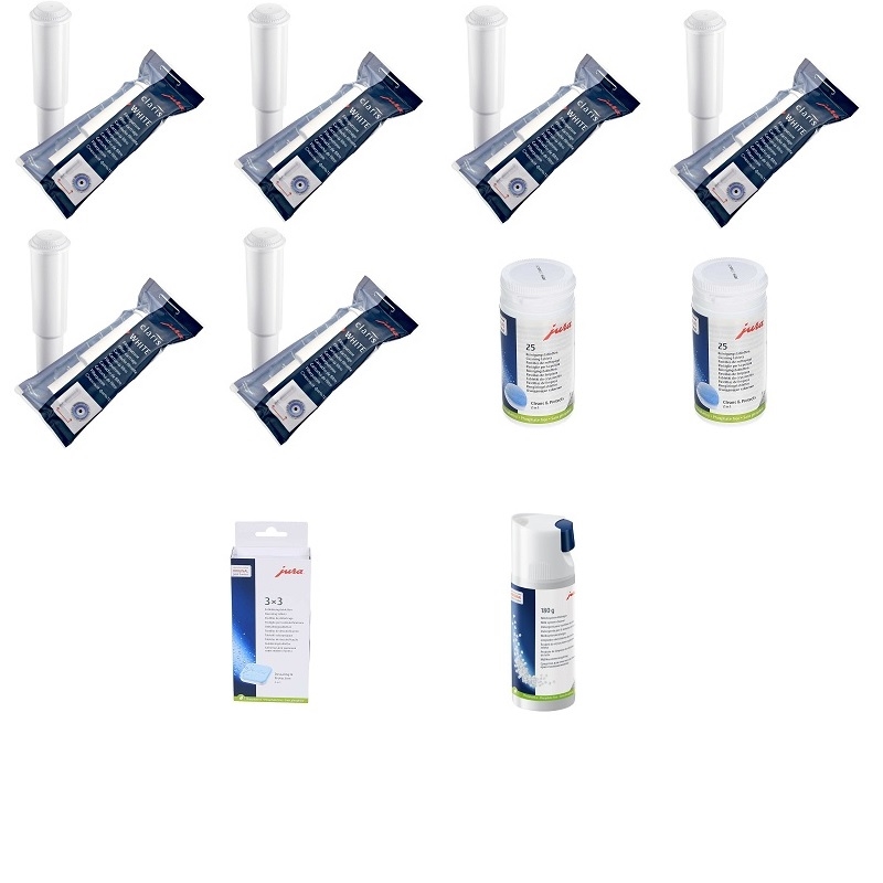 Jura White Water Filter & Cleaning Supplies - Year Supply